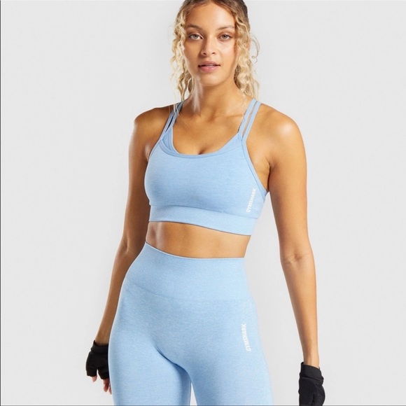 Gymshark Adapt Marl Seamless Sports Bra - Light Blue - Picture 1 of 5